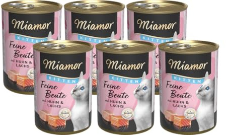 arelf Bundle Miamor Feine Beute | Kitten Huhn & Lachs | 6 x 400g Katzen Nassfutter | 65% Fleisch & Innereien | Kittenfutter | inkl. Milky Shake Sachet 20g gratis