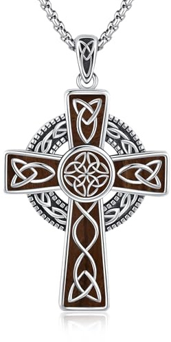 TwoAnts Kreuz-Halskette für Männer 925 Sterling Silber Glaube Kreuzanhänger Christlicher Schmuck Geschenke für Frauen, Groß, Sterling Silber, Holz