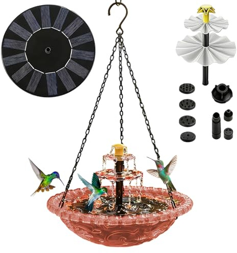 Bagno per Uccelli Solare A Cascata Decorativa Resistente agli Agenti | Fontane da Giardino ad Energia Solare Attira E Nutre E Fringuelli. All'Aperto: Giardino, Stagno, Piscina, Patio,