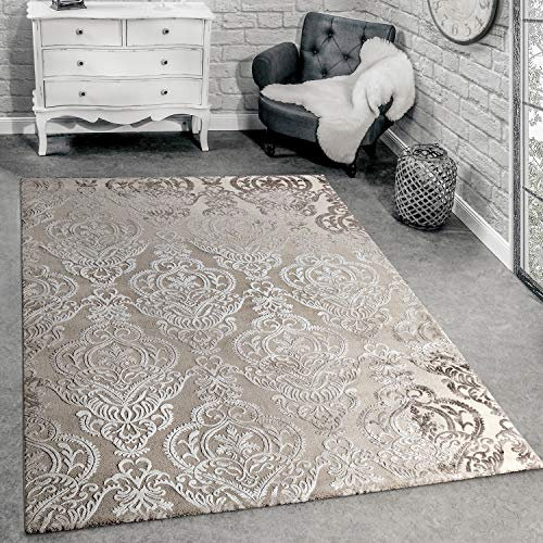 Paco Home Teppich Wohnzimmer Kurzflor Orientalisches Muster Modern 3D Effekt Beige Creme, Grösse:120x170 cm