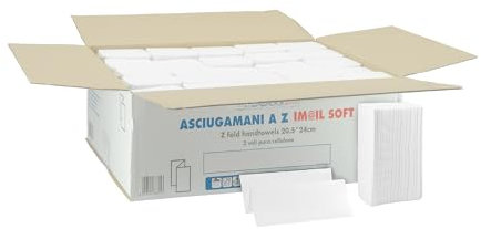 IMBALLAGGI 2000 - Asciugamani Monouso Carta Usa e Getta Piegate a Z, 1x3750 Pezzi, Pura Cellulosa 2 Veli Morbidi Assorbenti, Salviette Dispenser Universale, Carta Mani Foglio Aperto 24x21cm (tot 3750)