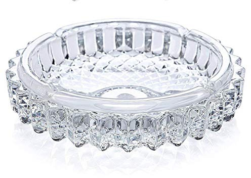 Crystal Cigar and Cigarette Heavy Glass Tabletop Ashtray, Round Tabletop, Glass Ash Tray