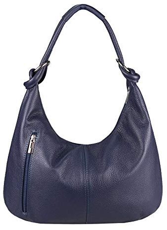 OBC Made in Italy Damen Ledertasche Tasche Tote Bag Shopper Schultertasche Umhängetasche Beuteltasche Hobo-Bag Handtasche (Dunkelblau 43x29x10 cm)
