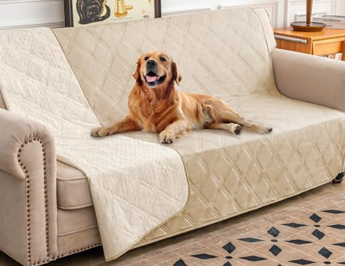 Ameritex Funda de Cama Impermeable para Perro, Manta para Mascotas con Respaldo Antideslizante para Muebles, Cama, sofá (52 x 82 Pulgadas, Beige)