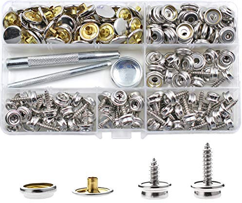 180pcs Schrauben Druckknopf, BetterJonny 60 Sets Edelstahl Snap Fasteners Press Stud Kit mit 3 Stück Einstellung Werkzeug in Aufbewahrungsbox für Boot Abdeckung Möbel