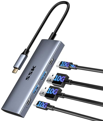 SSK USB C Hub 10-Gbit/s, 4 in 1 USB-Multiport-Adapter Typ C mit 2 USB C 2 USB A 3.1/3.2 Gen2-Anschlüssen, USB C-Dock für iMac/MacBook/Pro/Air/Surface Pro und weitere Geräte vom Typ C.