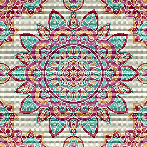 Abillyn Kreuzstich Stickpackungen Vorgedruckt, Böhmische Mandala-Blume Bilder Stickerei Set (Mandala)