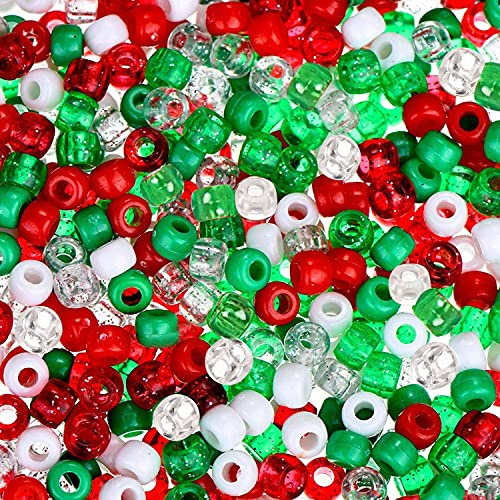 Gxadwzy 500 Stück Pony Beads 6x9mm Bunte Perlen mit Großem Loch für Weihnachtliche Bastelarbeiten und Dekorationen