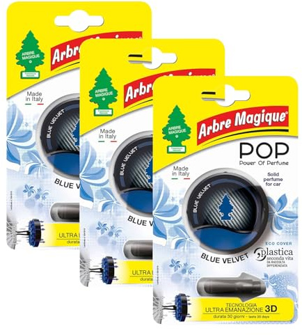 Arbre Magique POP, Profumatore Auto Solido, Fragranza Blue Velvet, Profumazione Calda e Rilassante, Durata Fino a 30 Giorni, Design Italiano, Confezione da 3 PezziL8