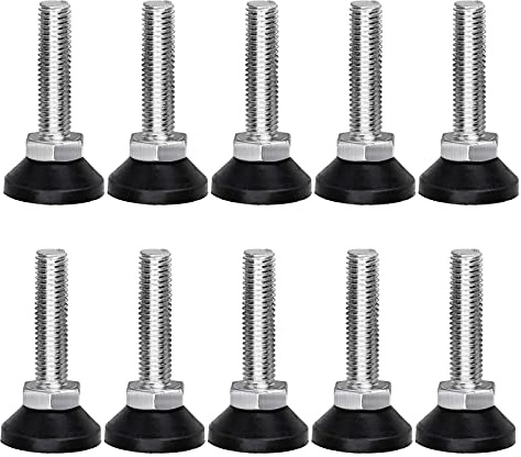 Ericrise 10 Pcs Pied de Nivellement pour Meubles, Vis Réglage Meuble Ajustable Mobilier Filetage M10 x 38 mm Vérin Outil Réglable Table Lit Placard, Noir, Argent