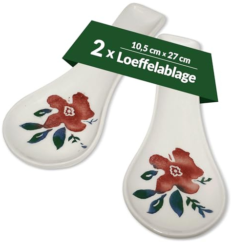 Lashuma 2er Set Keramik Löffelablagen, Löffelhalter 27x10 cm, Besteckablagen bunt Blütenfest