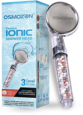 OSMOZON Ionic Filtered Shower Head, Rainfall Powerful Filter for Dry Skin & Hair Fall Solution, High Pressure Showerheads for The Bathroom Accessories, Purifies Water (Classic)