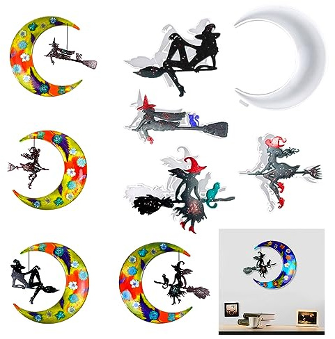 Voyyphixa 5 Stück Epoxidharz Silikonform, Mond Hexe Gießform Silikonform Resin Silicone Halloween Formen für DIY Schlüsselanhänger Halskette Anhänger Schmuck Tisch Dekoration Machen