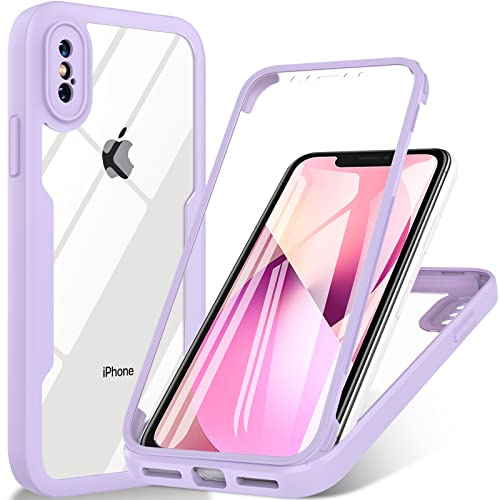 Hensinple Für iPhone X/iPhone XS Hülle, 360 Grad Schutzhülle Stoßfest Handyhülle iPhone X mit Eingebautem Displayschutz und Kameraschutz iPhone X Case Bumper Fallschutz (Violett)