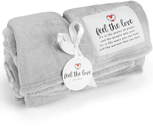 Get Well Blanket - Healing Blanket - Inspirational Blankets for Women/Men - Get Well Soon Gifts - Warm Hugs - Soft Fleece Throw Blanket - Strength - Healing Thoughts (Gray Fleece 50x65)
