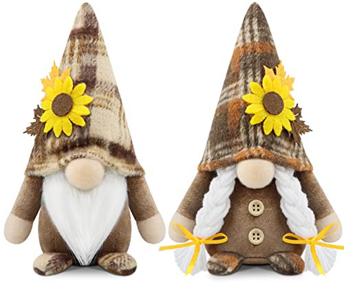 Godeufe Lot de 2 Deco Automne GNOME Peluche Elfe Décoration pour Maison Cuisine 18cm