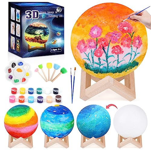 Basteln Mädchen 6 7 8 9 10 11 12 Jahre, Geschenke für Mädchen Mond Lampe Malset, Bastelset für Kinder 7-8-9 Jahren DIY Kreatives Lackierung Nachtlicht Geburtstagsgeschenk Kinderspielzeug ab 5 Jahr