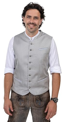 Traditionell väst för män av Jaquard i grått | läderbyxor herrväst med ståkrage | ädel traditionell väst Gilet Jona, GRÅ, 50