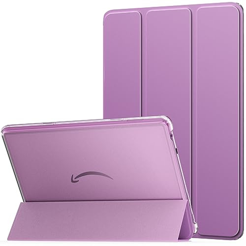 MoKo Hülle für Amazon Fire HD 10 Tablet (13. Gen, 2023 Modell) 10.1, PU Leder Dreifach Schutzhülle für Fire Tablet 10 2023 transparent gefrostet Rückseite, Auto Schlaf/Aufwach, Lila