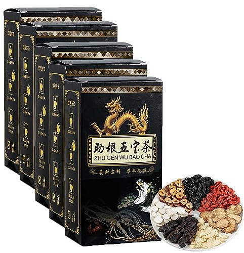 Ginseng Fünf Schätze Tee Nierentee, Nierentee Formel Ginseng Fünf Schätze Tee, Ginseng Fünf Schätze Tee, Leber und Nierenpflege Tee, Kräuter-Ginseng-Tee für Tonic Männer (5Box)