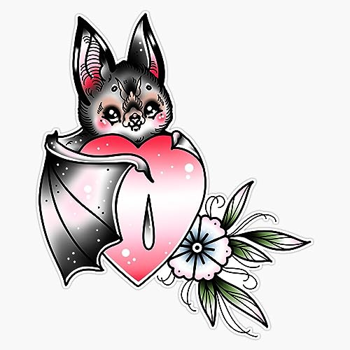 Bat With Heart Flowers Cute Traditional Flash Tattoo Sticker Vinyl Waterproof Sticker Decal Car Laptop Wall Window Bumper Sticker 5
