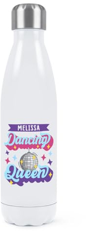 Personalised Dancing Queen Double Wall Water Bottle Insulated Stainless Steel Sports Drinks 500ml White