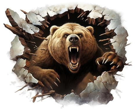 GRAZDesign Coolles Wandtattoo Bär Wanddurchbruch Braunbär Wanddeko für Wohnzimmer, Jugendzimmer Jungen - 68x57cm