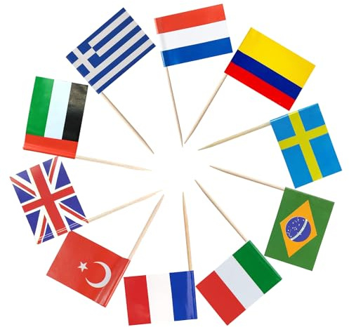 YXHZVON 100Pcs World Football Toothpick Flags, Different Nations Cocktail Stick Flags Food Flags - Party Decoration Cocktail Fruit Stick Cupcakes Toppers