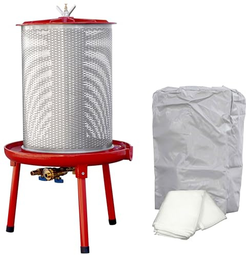 Fischer FP40H Hydropresse: 40L Saftpresse Obstpresse Apfelpresse Edelstahl-Presskorb + Gratis Deutsches Prestuch