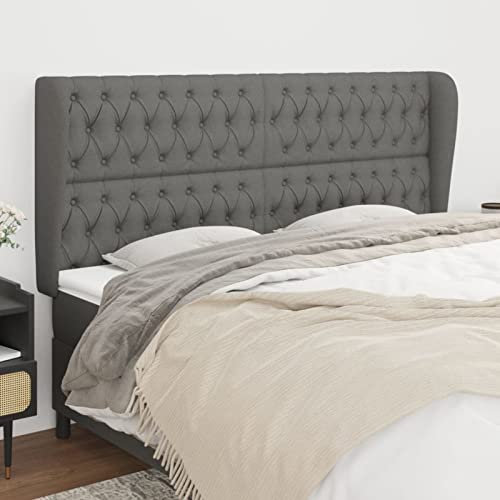 BaraSh Kopfteil mit Ohren Bettzubehör Schlafzimmer Kopfteil Bett Headboard for Bed Bettkopfteil Dunkelgrau 203x23x118/128 cm Stoff