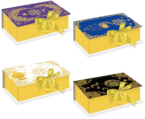 12 Stück Eid Mubarak Geschenkboxen DIY Ramadan Leckerei Boxen mit Band Goodie-Süßigkeitsboxen Goldene Papier Geschenkboxen Partytüte für Islamische Muslimische Neujahrs Eid Party Dekoration