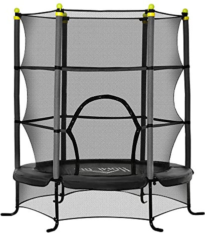 HOMCOM Kindertrampolin 3-10 Jahre Φ163cm, Kindertrampolin mit Sicherheitsnetz, gepolsterte Stangen für Haus und Garten, Schwarz