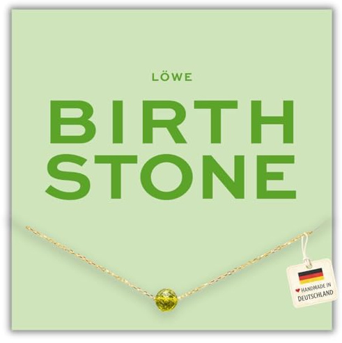 happymaker - Geburtsstein Kette, vergoldete Silberkette 925 mit echtem Edelstein als Geburtsstein für jedes Sternzeichen, handgefertigt in Deutschland, Spruchkarte und Geschenkverpackung