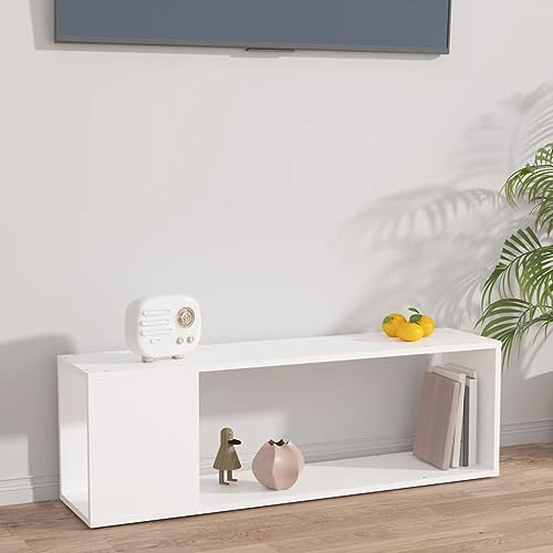 Pxznbe TV-Tisch, 100 x 24 x 32 cm, weiß, Holz, mehrschichtig, elegantes und klassisches Design, TV-Schrank, praktische Tischplatte zum Ausstellen von Dekorationsgegenständen, TV-Ständer, Wohnzimmer,