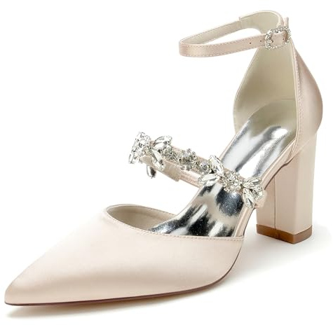 MINITOO Scarpe da sera comode da donna Tacco grosso Cinghia da sposa Pumps MY025, My025 Champagne 8 5 cm tacco, 43 EU