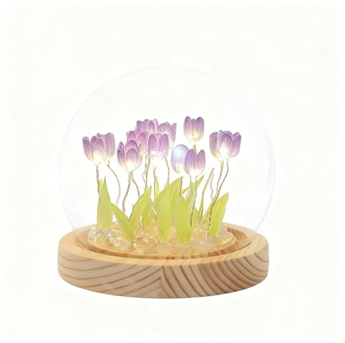 Tnfeeon 10 Fiori Rosa Fai da Te Tulipano Luce Notturna Fiore Nuvola Tulipano Specchio Luce Notturna Lampada Tulipano in Design Nuvola Lampada da Scrivania Nuvola Tulipano per Camera da
