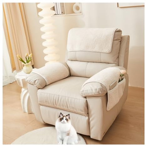 HonunGron Armlehnenschoner, Lamm Samt Armlehnenbezüge, Plüsch Couch Sesselschoner mit Taschen, Weicher und Bequemer Kopfstützenbezug für Sessel, Sofa, Sessel, Waschbarer (Beige,2-Sitzer | 4 STK)