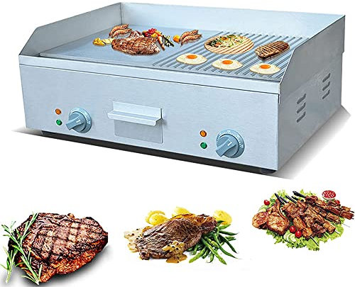 DLAZUM Horno de Parrilla eléctrica de Mesa Comercial, Bandeja para Hornear de sobremesa y máquina para Hacer panqueques con asado Manual con Placa de Hierro para freír filetes de Res y calamares co