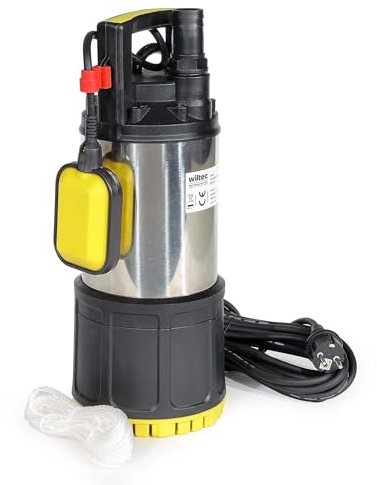 Wiltec Tauchpumpe mit Schwimmerschalter 1200 W, Tiefbrunnenpumpe bis 7 m Tiefe, Brunnenpumpe 40 m Förderhöhe, Wasserpumpe für Klarwasser