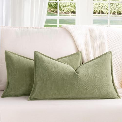 ZWJD Salbei Grün Kissenbezug 40x60 2er Set Chenille Kissenbezüge Sofakissen Kissenhüllen mit elegantem Design, weiche und luxuriöse dekorative Dekokissen für Couch, Bett und Heimdekoration