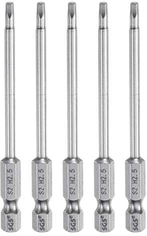 QUARKZMAN 5pz Punte per Cacciavite Chiave Esagonale 2,5mm (H2,5) Metrico 1/4 Attacco Esagonali 80mm (3,2) Punta Magnetica Lunghe Acciaio S2 Punta Trapano Piatte Grado Industriale per Viti