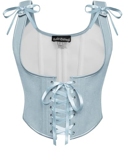 SCARLET DARKNESS Corset Renaissance à lacets sous la poitrine pour femme - Bustier vintage médiéval, bleu clair, 40