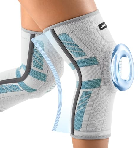 CAMBIVO Ginocchiera Ortopedica 2 Pezzi con Stabilizzatori Laterali in PMMA | Tutore Ginocchio, Ginocchiere Rotulea Compressive, Cuscinetto Rotuleo in Gel, Supporto Elastico per Menisco, Corsa e Palestra