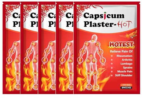 KOAHDE Parches Térmicos de Capsaicina Natural,Parches Térmicos de Capsaicina,Parche Caliente para Aliviar el Dolor de Yeso Capsicum,Parches de Calor Adhesivos para Hombro y Cuello,Parches Termicos