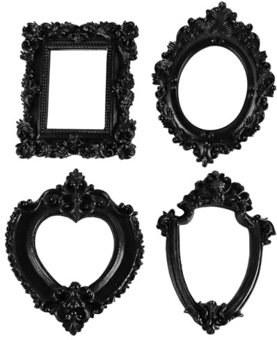 FONGKNOX 4 Pcs Vintage Picture Frame Black Resin Photo Frame Oval Square Small Photo Props Office Desk Decor for DIY Crafts Making Home Decoration Photography Accessory