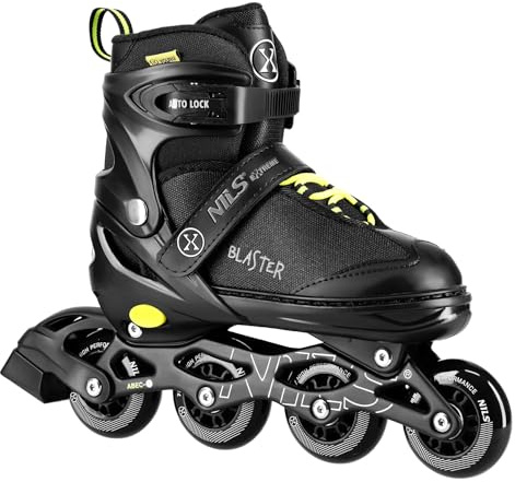 NILS - Pattini in linea Extreme Blaster per adulti e ragazzi, colore: Nero con giallo