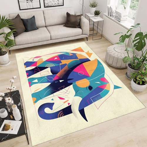Generisch Teppich Kinderzimmer Mädchen Jungen Elefant Wohnzimmer Schlafzimmer Teppich Abstrakte Kunst Elefant Moderner Weicher Kinderteppich Bettvorleger Polyester Flur Waschbarer Teppich 120X180cm