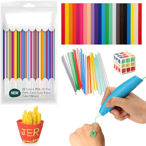 xlwens 3D Pen Filament PCL,110 Stück,22 Farben,3D Pen PCL filament,3D Stift Filament pcl Nachfüllungen,2,5 mm,5 Stücke jeder Farbe,Geeignet FüR 3D-Druckstifte