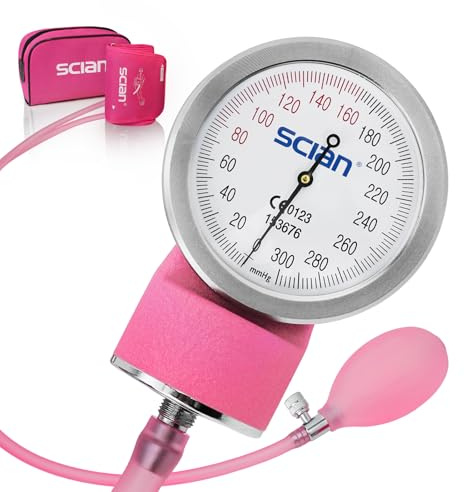 SCIAN Manual Blood Pressure Cuff - Aneroid Sphygmomanometer with European Cuff 8.7-16.5 and D-Ring, Come with Carrying Bag for Nurse Doctor Senior Adult, Pink