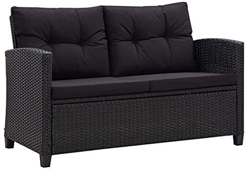 HUAKEHOM Gartensofa 2-Sitzer mit Kissen Lounge Sofa Gartenmöbel Gartenbank Bank Rattansofa Balkon Terrasse Garten 124cm Poly Rattan (Schwarz, 68,1T x 124B x 77H cm)